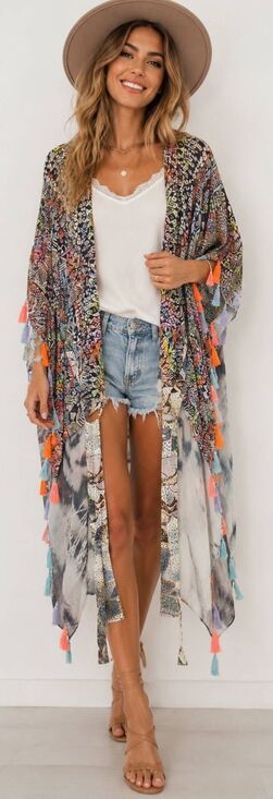 Agua Bendita Dresses & Skirts - Agua bendita women xl kaftan long duster throw over boho gypsy Coastal colorful